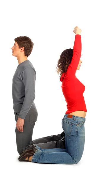 Young man and woman represents letter — Stock Photo, Image
