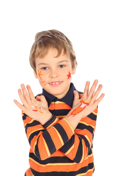 stock image Boy with painted crossed hands