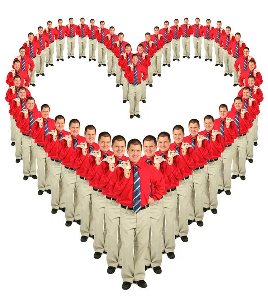 Businessmen in red shirts heart collage — Stock Photo, Image