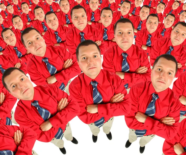 Geschäftsmann im roten Hemd mit gekreuzten Händen, von oben gesehen — Stockfoto