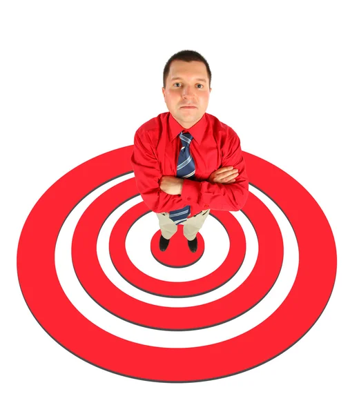 Бізнесмен в червоній сорочці з схрещеними руками, вид зверху — стокове фото