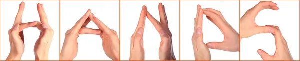 Handen vertegenwoordigt woord handen — Stockfoto