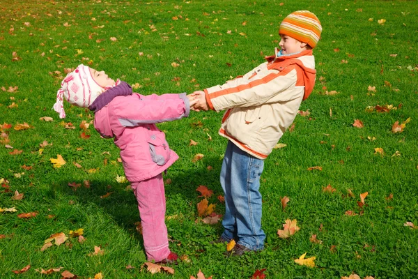 弟弟和妹妹在公园玩耍 — 图库照片