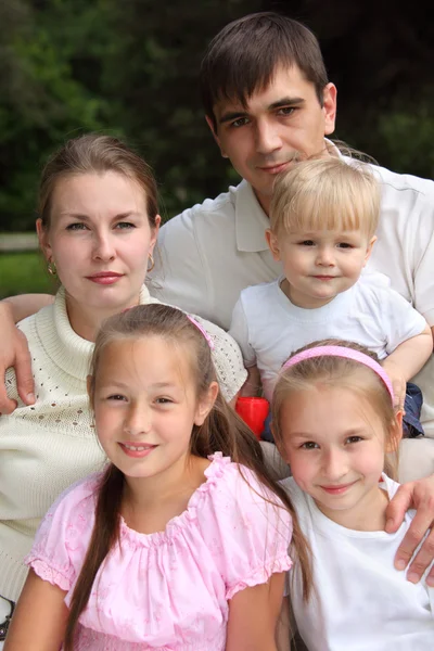Семья из пяти человек летом на открытом воздухе — стоковое фото