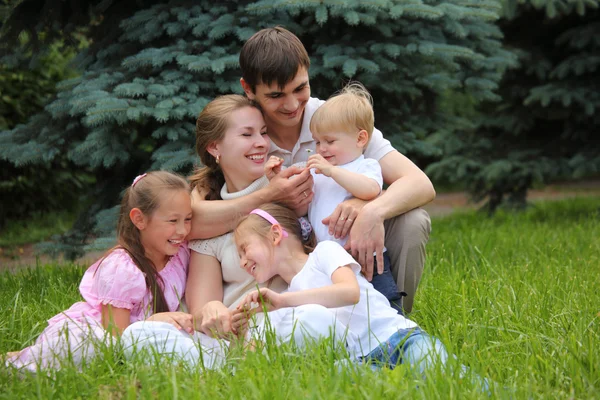 Família de cinco ao ar livre no verão — Fotografia de Stock