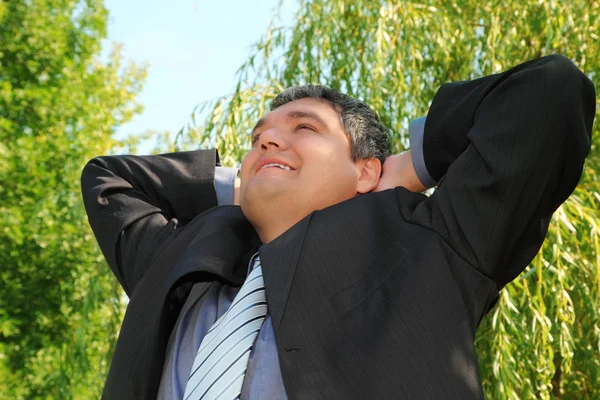 Feliz hombre de negocios descansando al aire libre en verano —  Fotos de Stock
