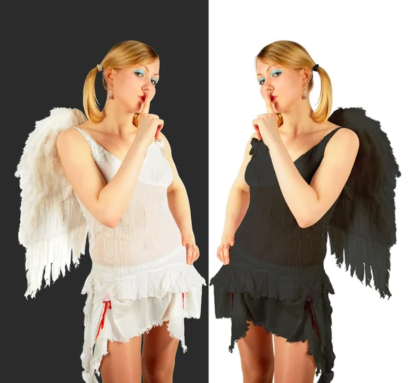 Zwarte en witte engelen collage — Stockfoto