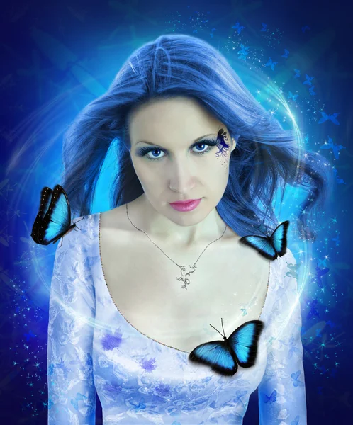 Night butterfly woman collage — Stock Photo, Image