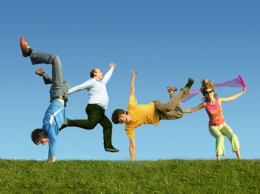 Many jumping on the grass, collage clipart