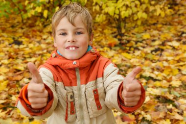 Boy in autumn park clipart