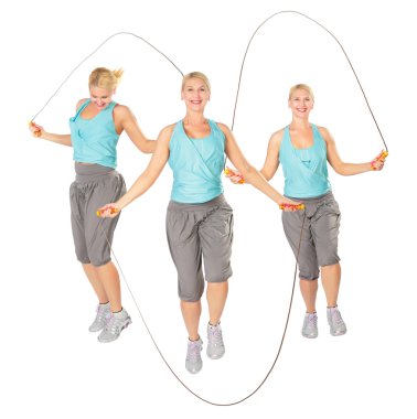 Three women with a skipping rope, collage clipart