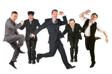 Many jumping men on the white clipart