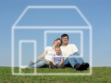 Family with son and house of dream clipart