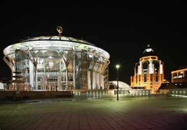 Moscow house of music and business center at the night clipart