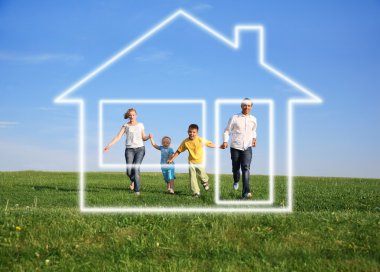 Family with dream house clipart