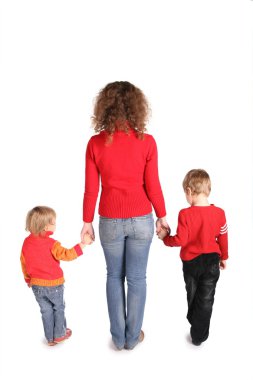 Mother with children stand back isolated on white clipart