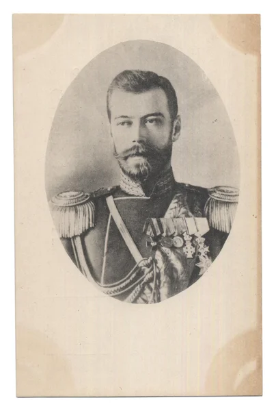 与俄罗斯的尼克二皇帝的旧邮政卡 — 图库照片