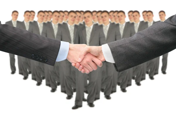 Shaking hands and big business group collage — Stock Photo, Image