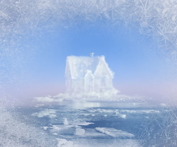 stock image Dream ice house in nord ocean collage