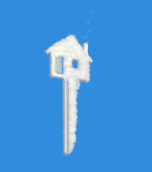 Haus Schlüssel Traum Wolke auf blau — Stockfoto