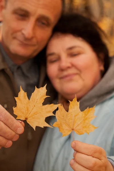 老人と紅葉の森の老婆 — ストック写真