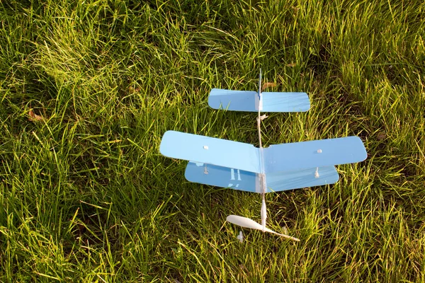 Airplane on grass — Stock Photo, Image