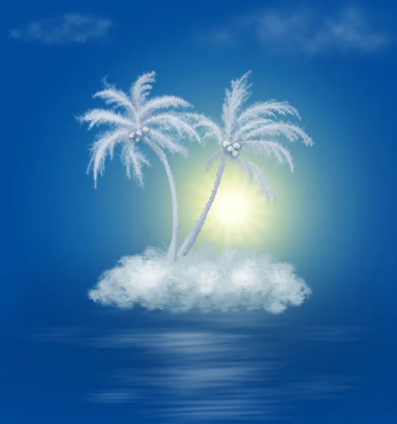 Isla nubosa de ensueño con palmeras —  Fotos de Stock