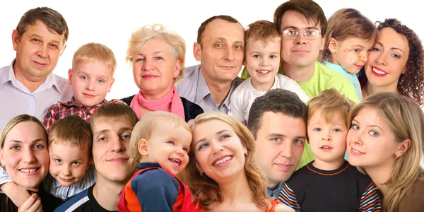 Many faces family with children, collage — Stock Photo, Image