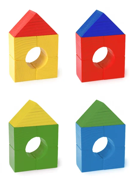 Multi color wood toy houses — Stock Photo, Image