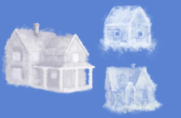 Tres casas de ensueño de nubes collage —  Fotos de Stock