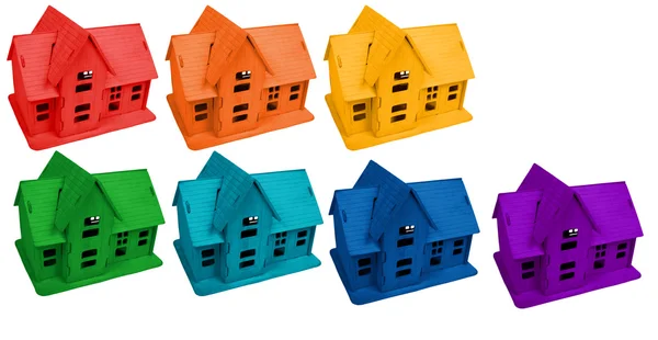 Modello di case nei colori dell'arcobaleno, collage — Foto Stock
