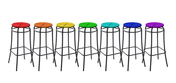Πολλά μπαρ καρέκλες στα χρώματα του ουράνιου τόξου, κολάζ — Φωτογραφία Αρχείου