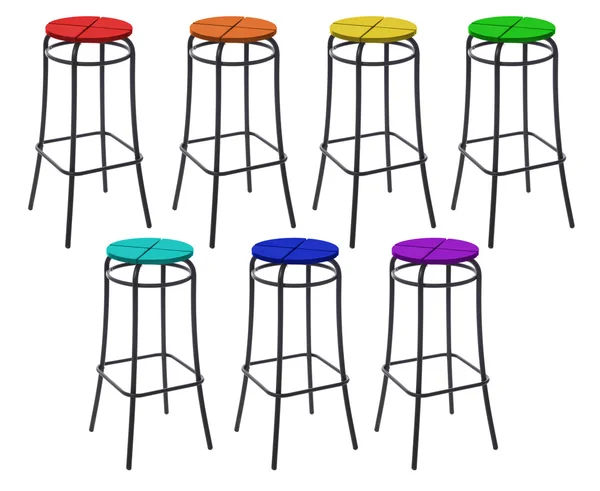 Nombreuses chaises de bar aux couleurs de l'arc-en-ciel, collage — Photo