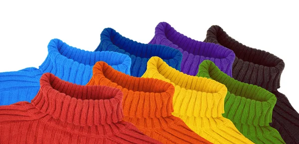 Grupa z multi kolor tęczy swetry kolaż — Zdjęcie stockowe