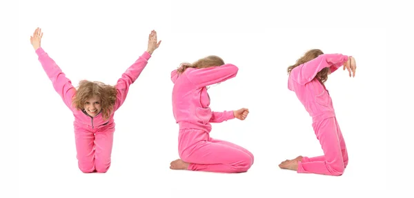 Girl in pink clothes making word YES, collage — Stock Photo, Image
