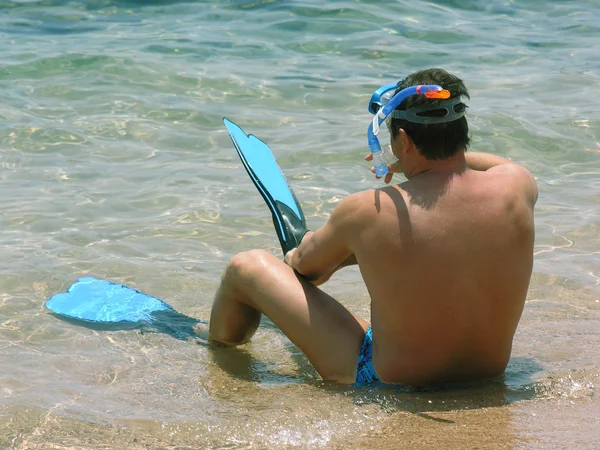 Man sand snorkel — Stock Photo, Image