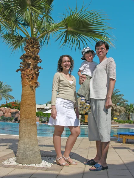 Familie palm zwembad — Stockfoto