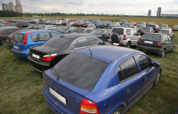 The stand of automobiles on to the meadow — Stock Photo, Image