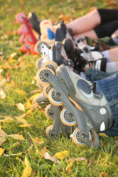 Rij van roller benen op het gras 2 — Stockfoto