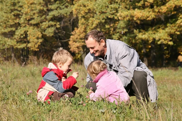 Grandfather with the grandson and granddaughter — Stock Photo, Image