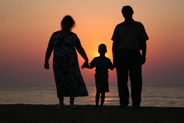 Grootvader met oma en kleinzoon tegen de achtergrond van de zon — Stockfoto