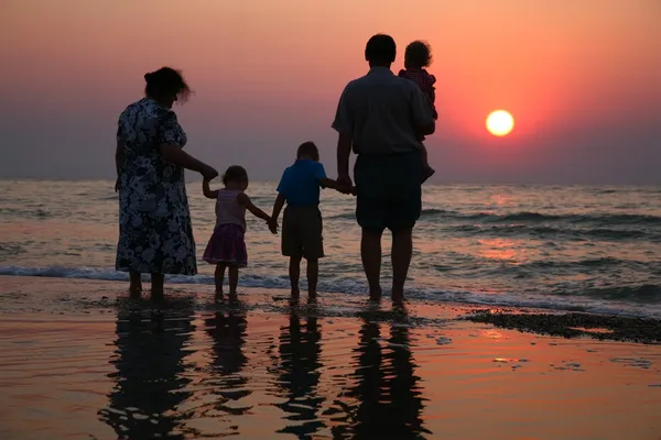 Дедушка с бабушкой и детьми на фоне солнца — стоковое фото