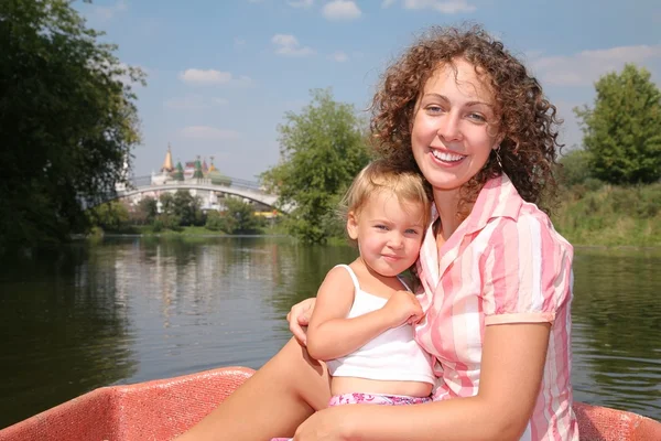 Mother with the daughter in the boat — Stock Photo, Image