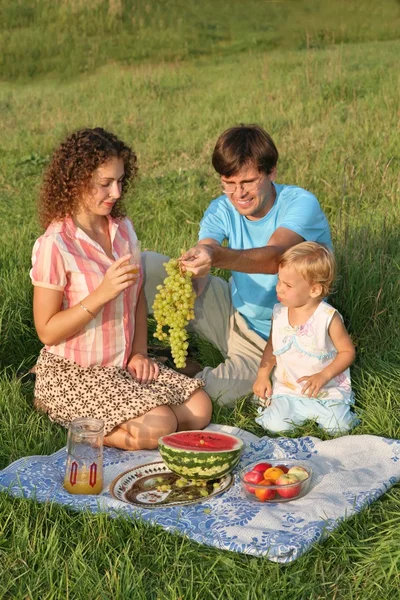 Родители с дочерью на пикнике — стоковое фото