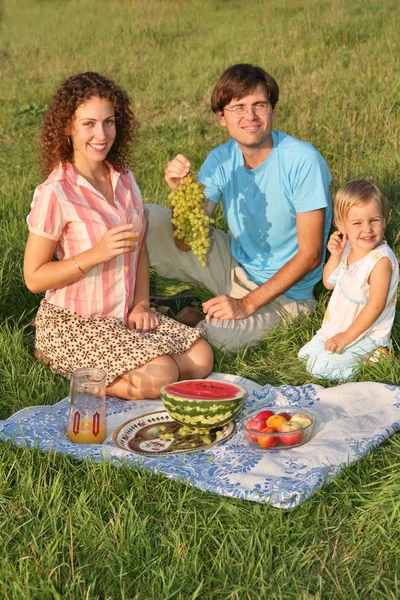 Mother, father and daughter on picnic — Stock Photo, Image