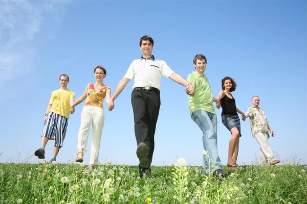 Firma z sześciu osoba trzyma za ręce — Zdjęcie stockowe