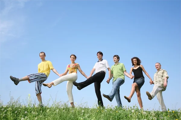 The company from six person walks — Stock Photo, Image