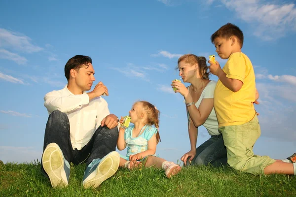 家族草空を飲む — ストック写真