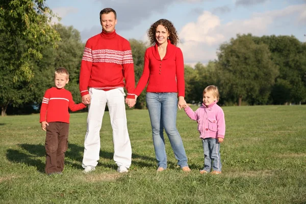 Parents stand holding children for the hands — Stock Photo, Image