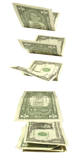 Falling dollars to stack — Stock Photo, Image